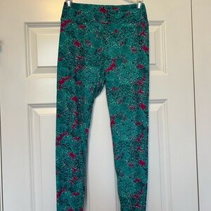 LuLaRoe Green/Teal and Pink Floral Leggings